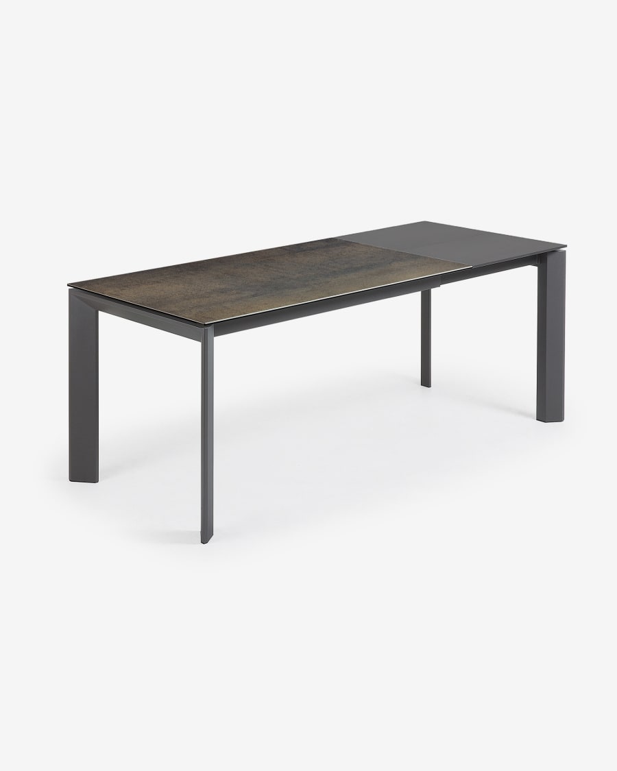 Axis Ausziehtisch Feinsteinzeug mit Iron Moss Finish Stahlbeine in Dunkelgrau 140 (200) cm