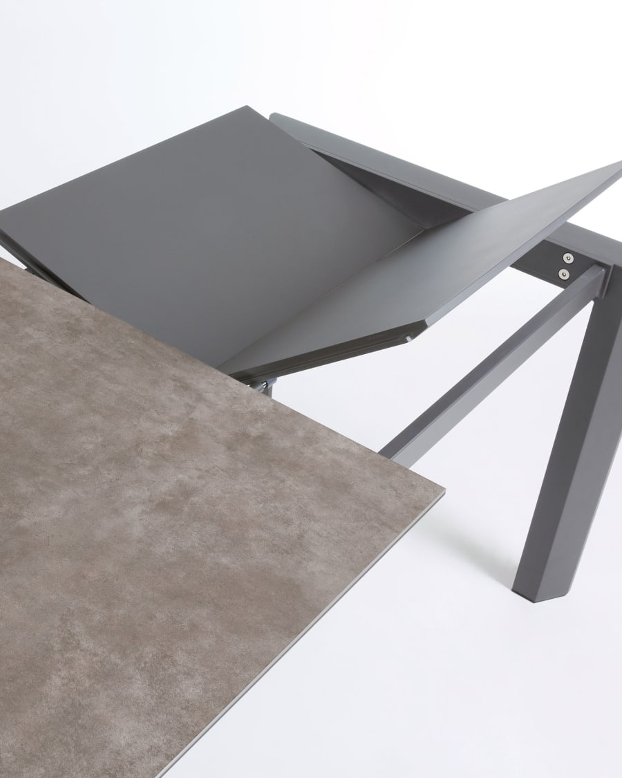 Axis Ausziehtisch Feinsteinzeug Vulcano Ceniza Finish Stahlbeine in Anthrazit 140 (200) cm