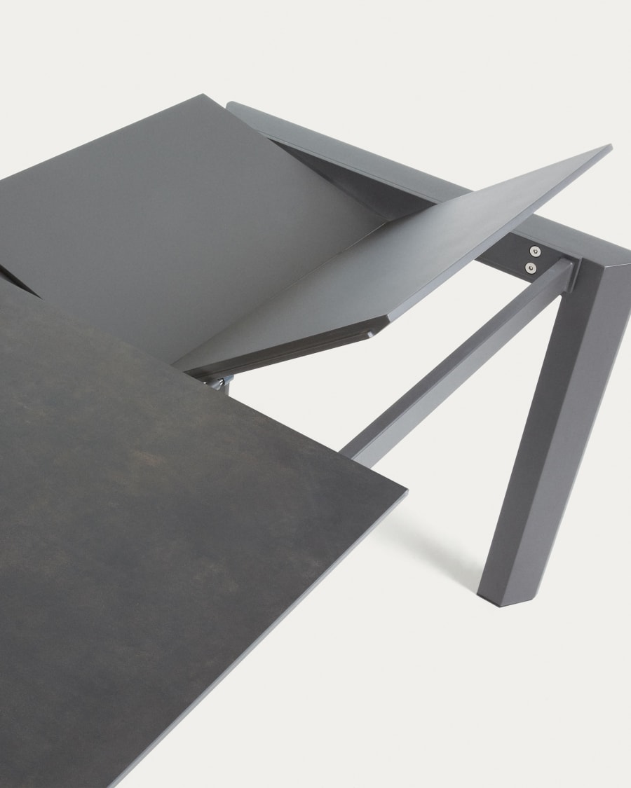 Axis Ausziehtisch Feinsteinzeug mit Vulcano Roca Finish Stahlbeine in Dunkelgrau 140 (200) cm