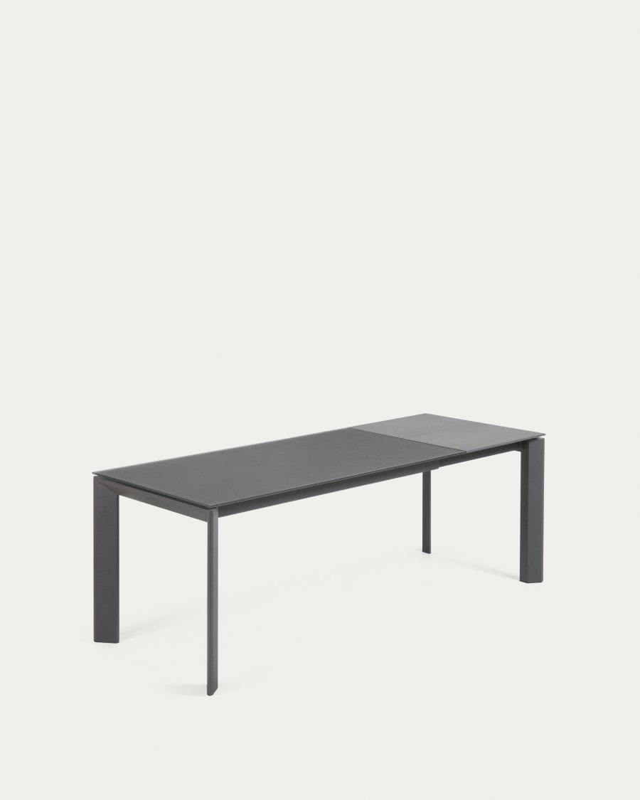 Axis Ausziehtisch aus Glas grau und Stahlbeine mit Finish in Dunkelgrau 160 (220) cm