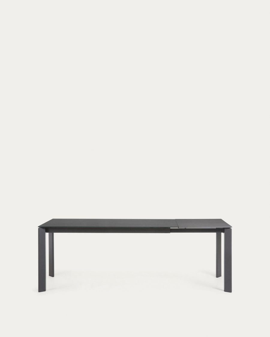 Axis Ausziehtisch aus Glas grau und Stahlbeine mit Finish in Dunkelgrau 160 (220) cm