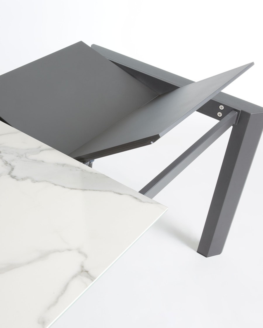 Axis Ausziehtisch Feinsteinzeug mit Kalos Blanco Finish Beine in Anthrazit 160 (220) cm