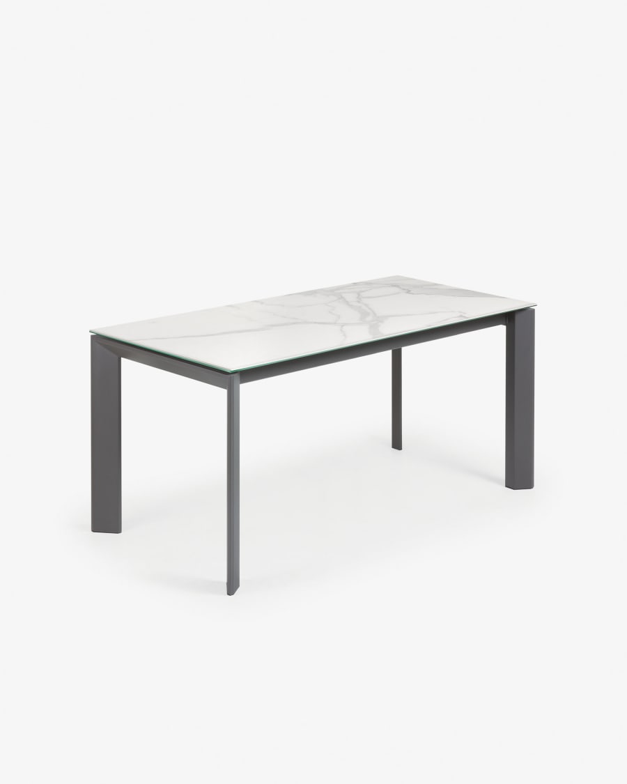 Axis Ausziehtisch Feinsteinzeug mit Kalos Blanco Finish Beine in Anthrazit 160 (220) cm