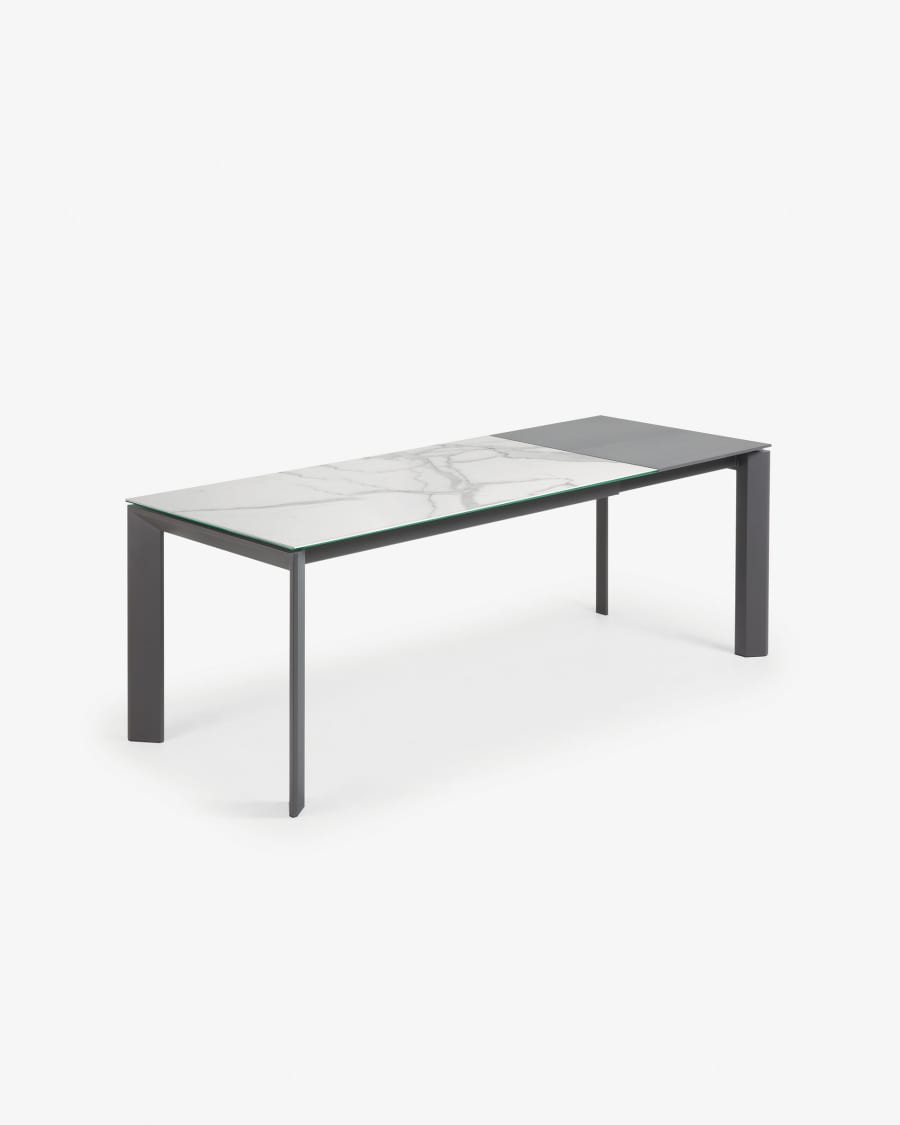 Axis Ausziehtisch Feinsteinzeug mit Kalos Blanco Finish Beine in Anthrazit 160 (220) cm