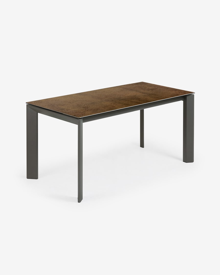 Axis Ausziehtisch Feinsteinzeug mit Iron Corten Finish Beine in Dunkelgrau 160 (220) cm