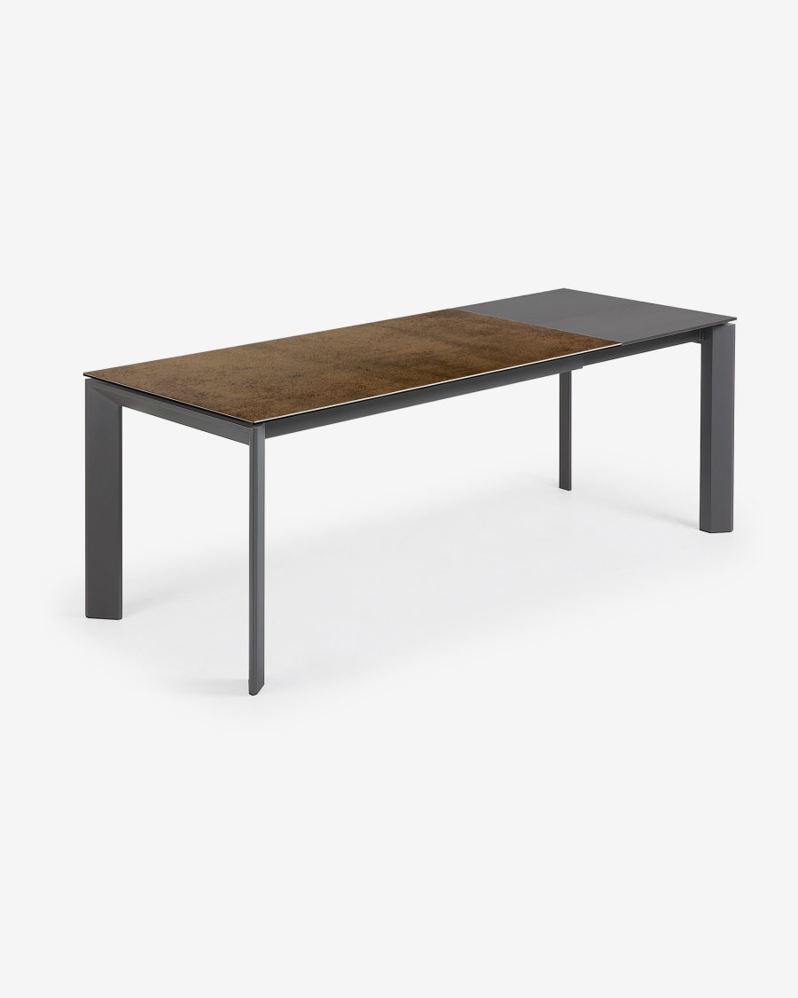 Axis Ausziehtisch Feinsteinzeug mit Iron Corten Finish Beine in Dunkelgrau 160 (220) cm