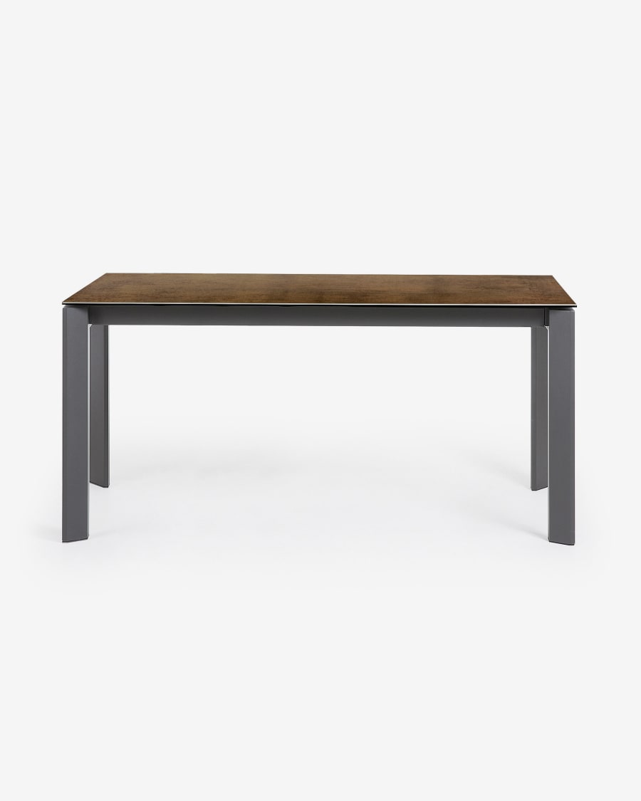 Axis Ausziehtisch Feinsteinzeug mit Iron Corten Finish Beine in Dunkelgrau 160 (220) cm