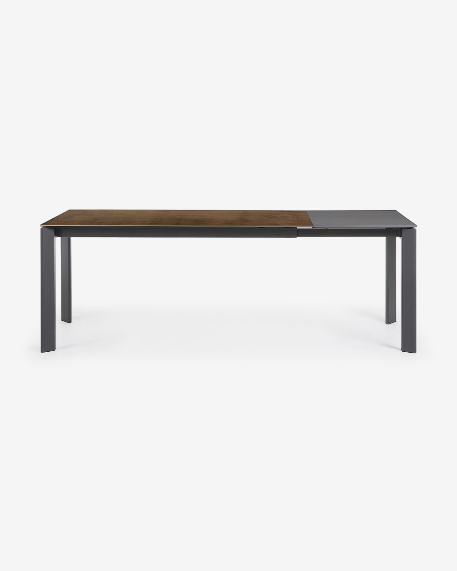 Axis Ausziehtisch Feinsteinzeug mit Iron Corten Finish Beine in Dunkelgrau 160 (220) cm