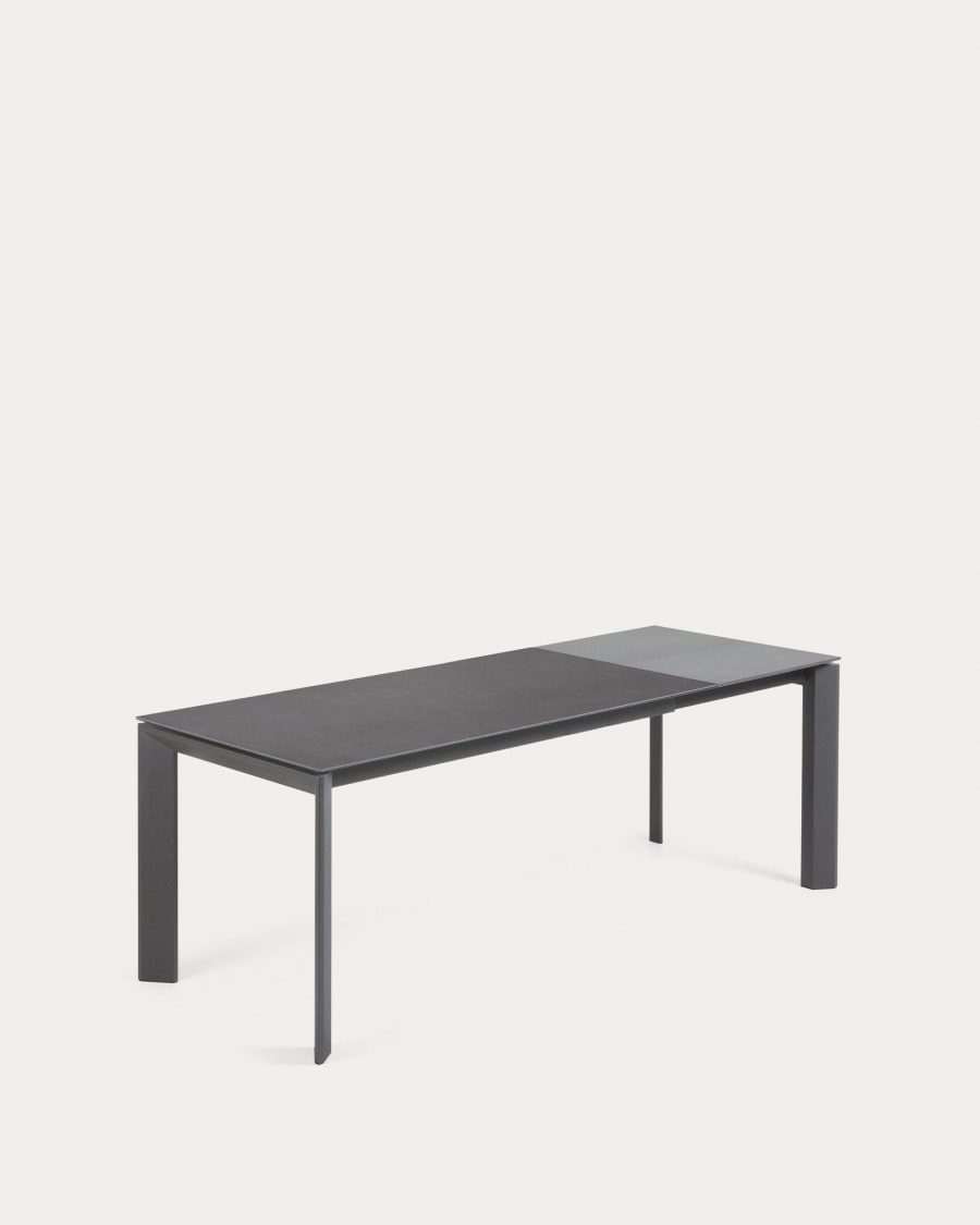 Axis extendable porcelain table with Volcano Rock finish and dark grey legs, 160 (220) cm