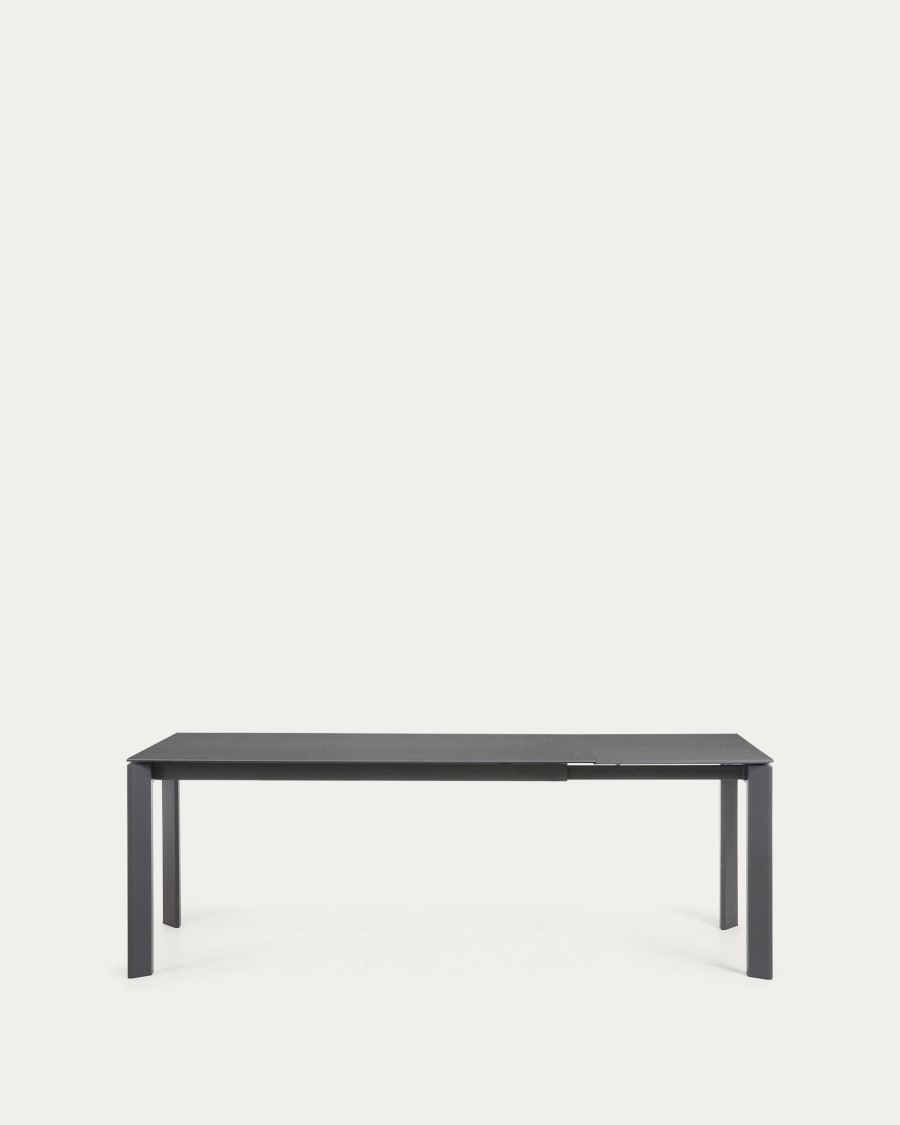 Axis extendable porcelain table with Volcano Rock finish and dark grey legs, 160 (220) cm