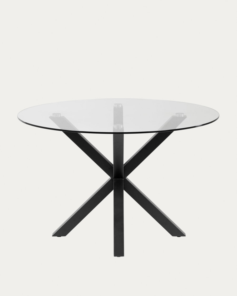 Argo round glass table with steel legs with black finish Ø 119 cm