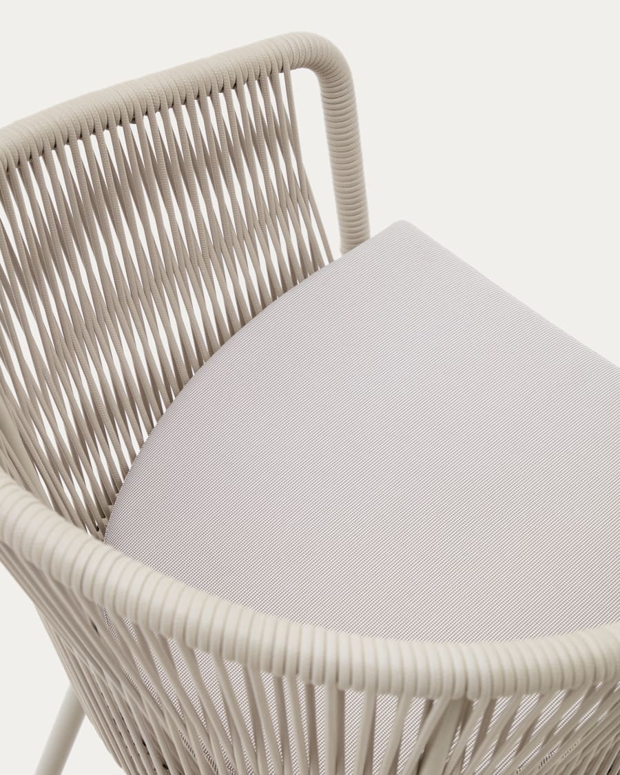 Yanet chair with synthetic rope in ecru and galvanized steel legs