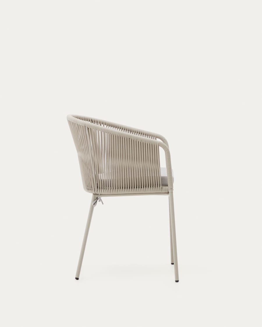 Yanet chair with synthetic rope in ecru and galvanized steel legs