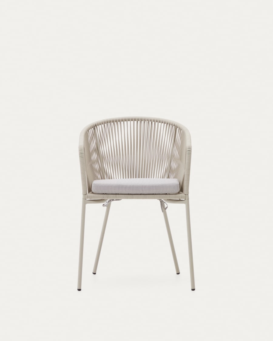 Yanet chair with synthetic rope in ecru and galvanized steel legs