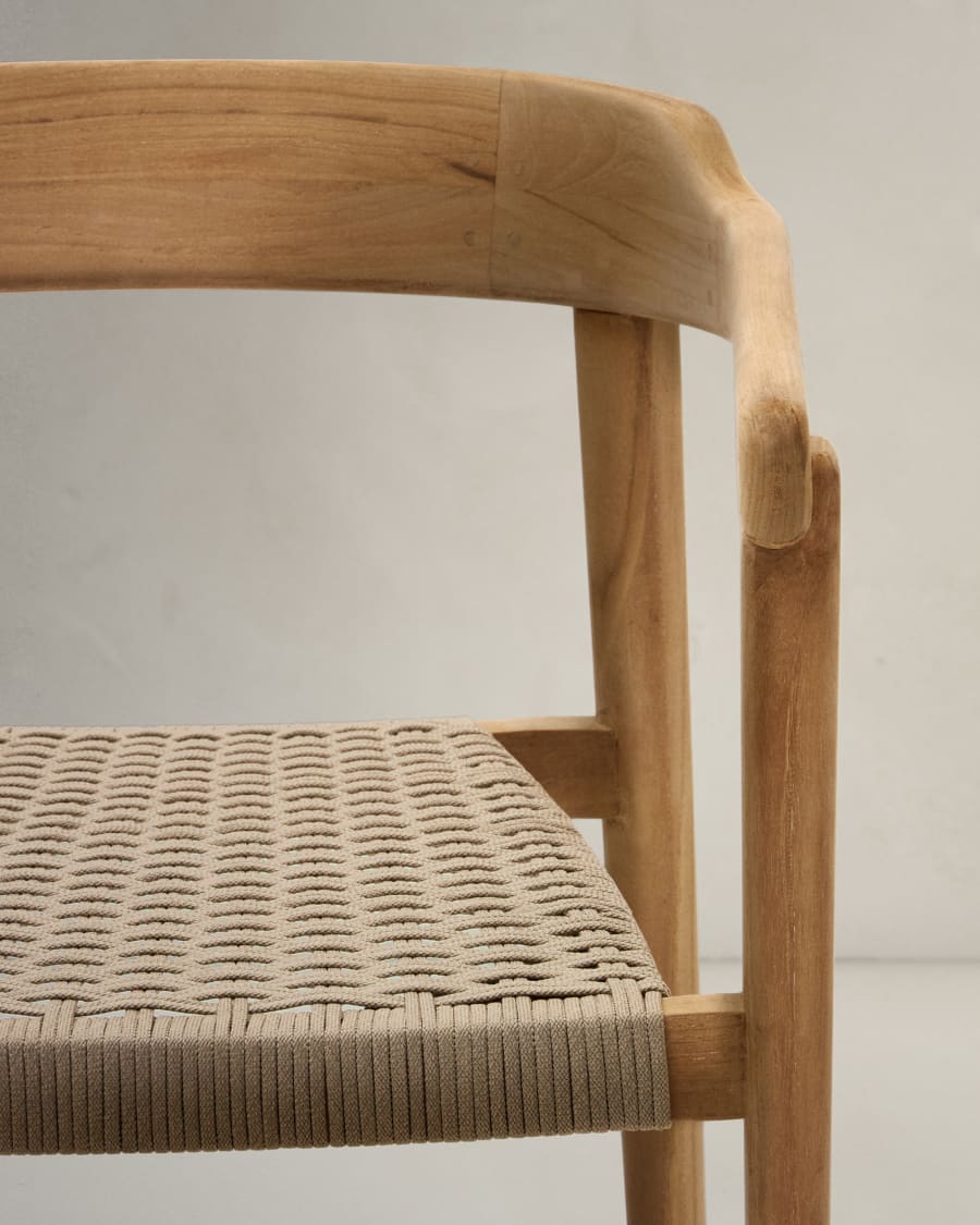 Icaro stackable chair solid teak wood with natural finish and beige rope cord, FSC 100%