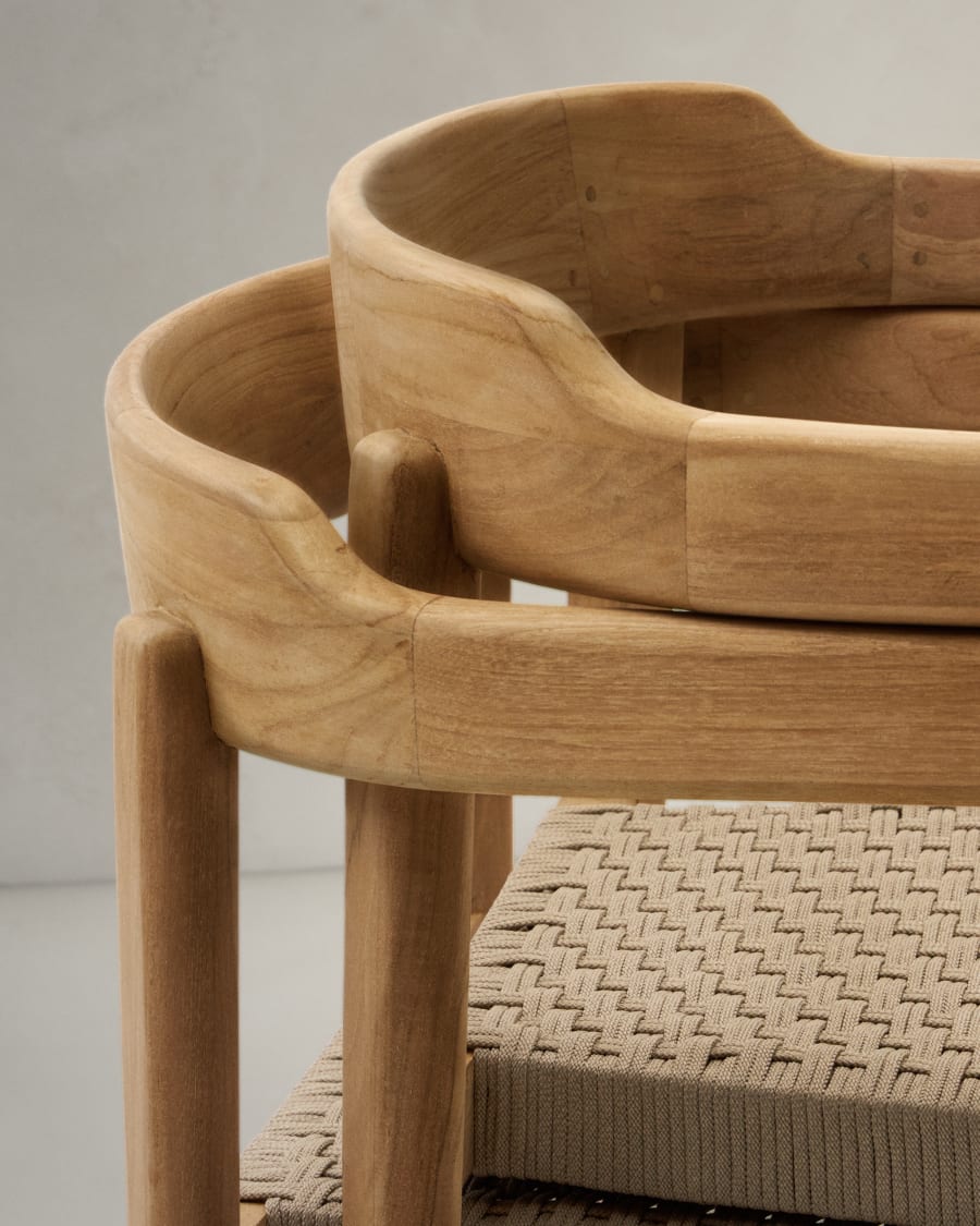 Icaro stackable chair solid teak wood with natural finish and beige rope cord, FSC 100%