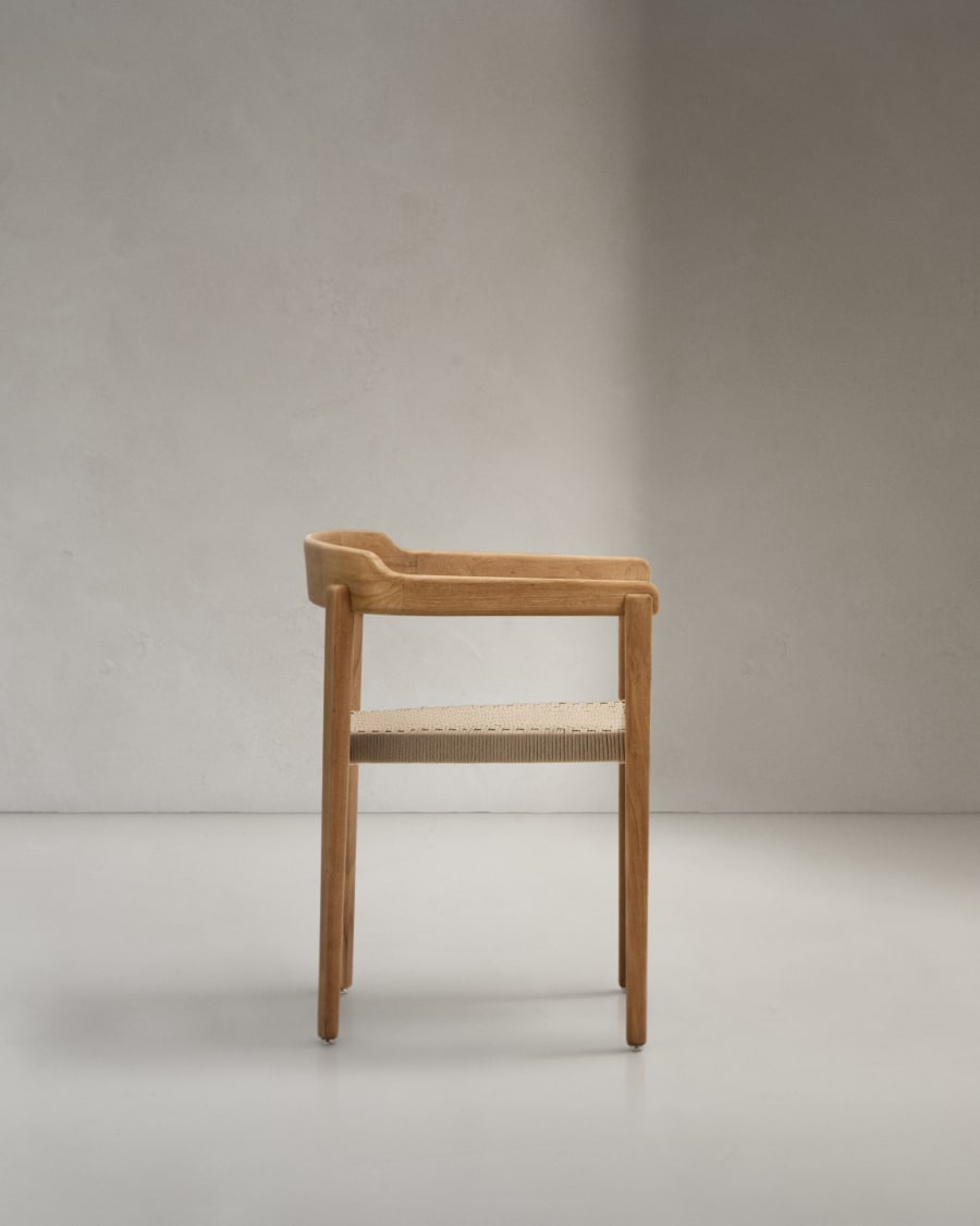 Icaro stackable chair solid teak wood with natural finish and beige rope cord, FSC 100%