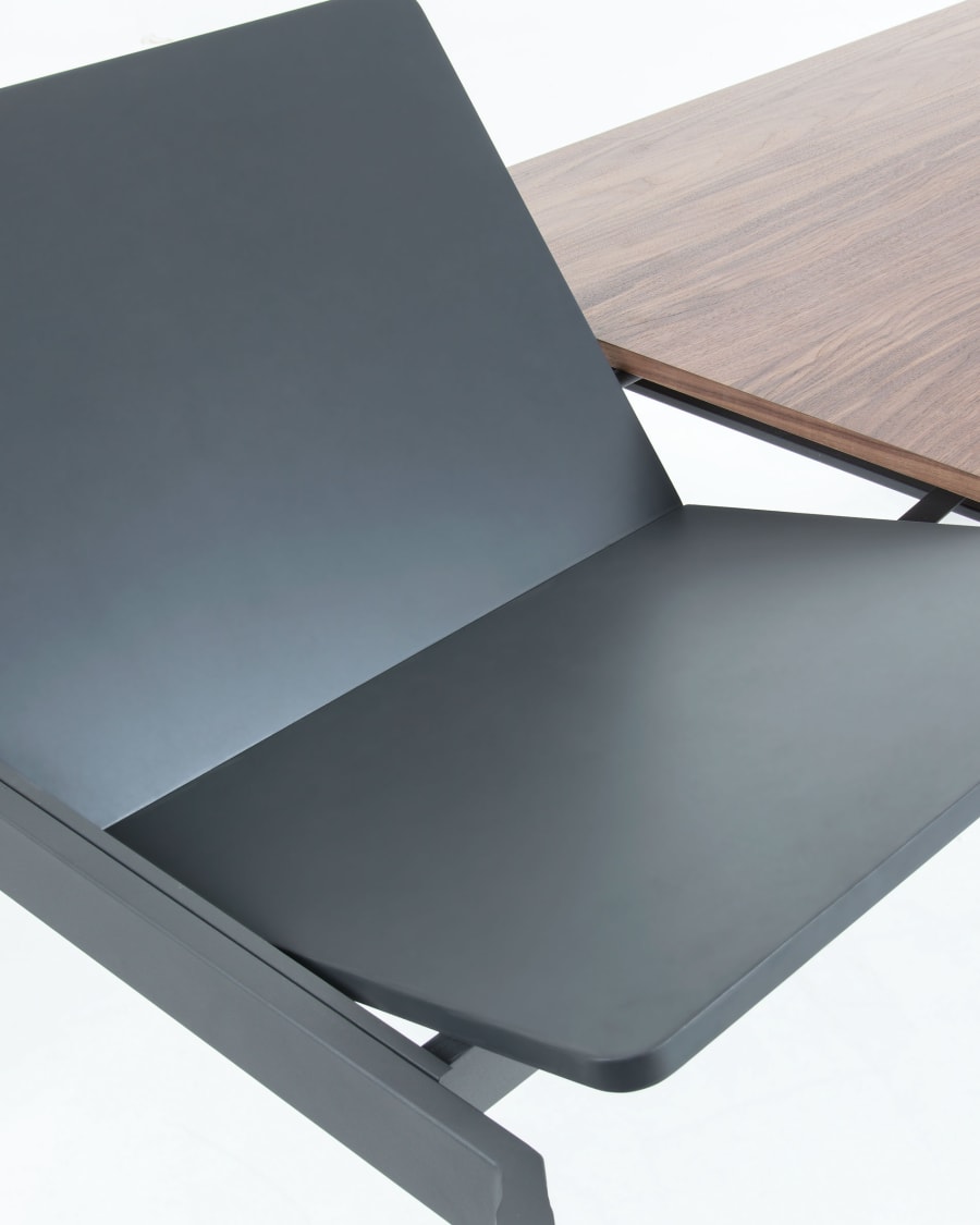 Kesia walnut veneer extendable table and steel legs in a black finish, 160 (220) x 90 cm