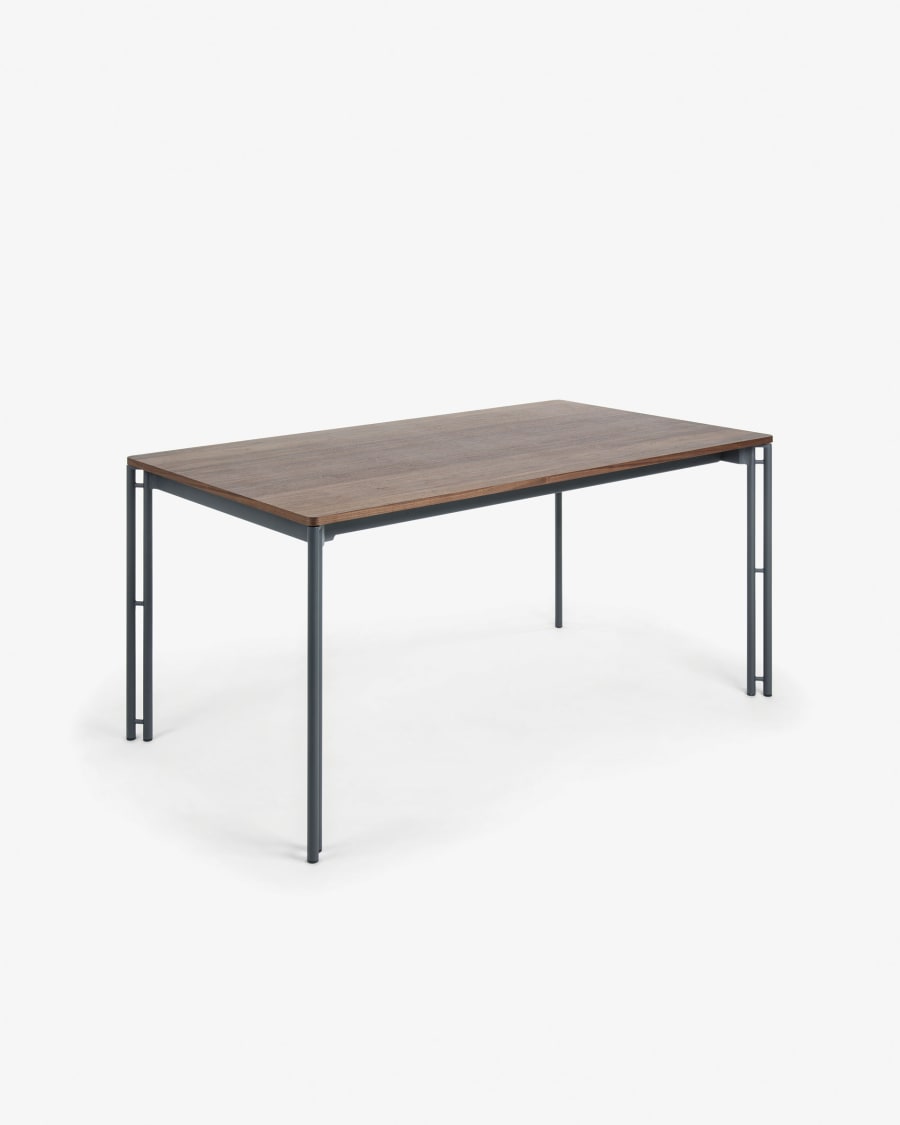 Kesia walnut veneer extendable table and steel legs in a black finish, 160 (220) x 90 cm
