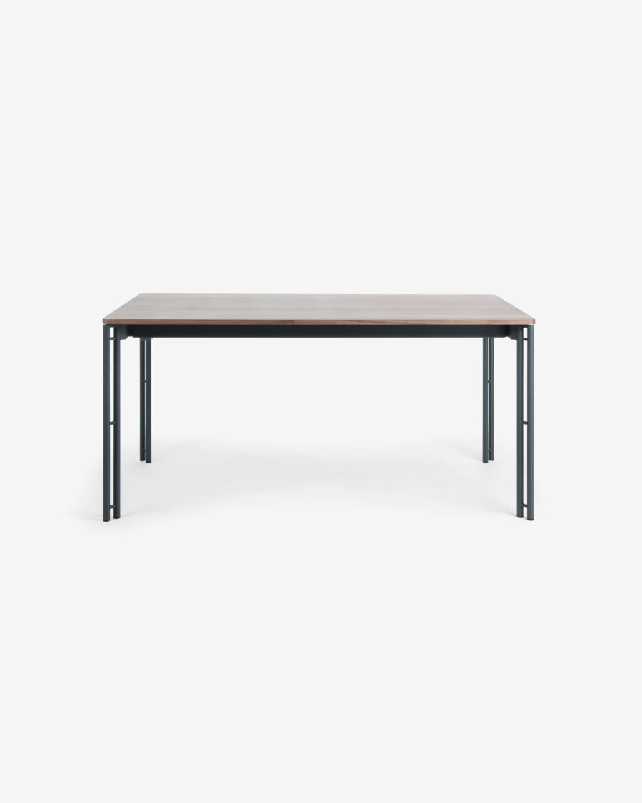 Kesia walnut veneer extendable table and steel legs in a black finish, 160 (220) x 90 cm