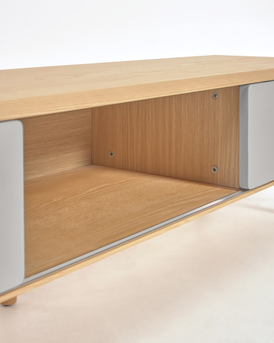 Anielle solid ash & ash veneer TV stand with 2 doors, 180 x 41 cm