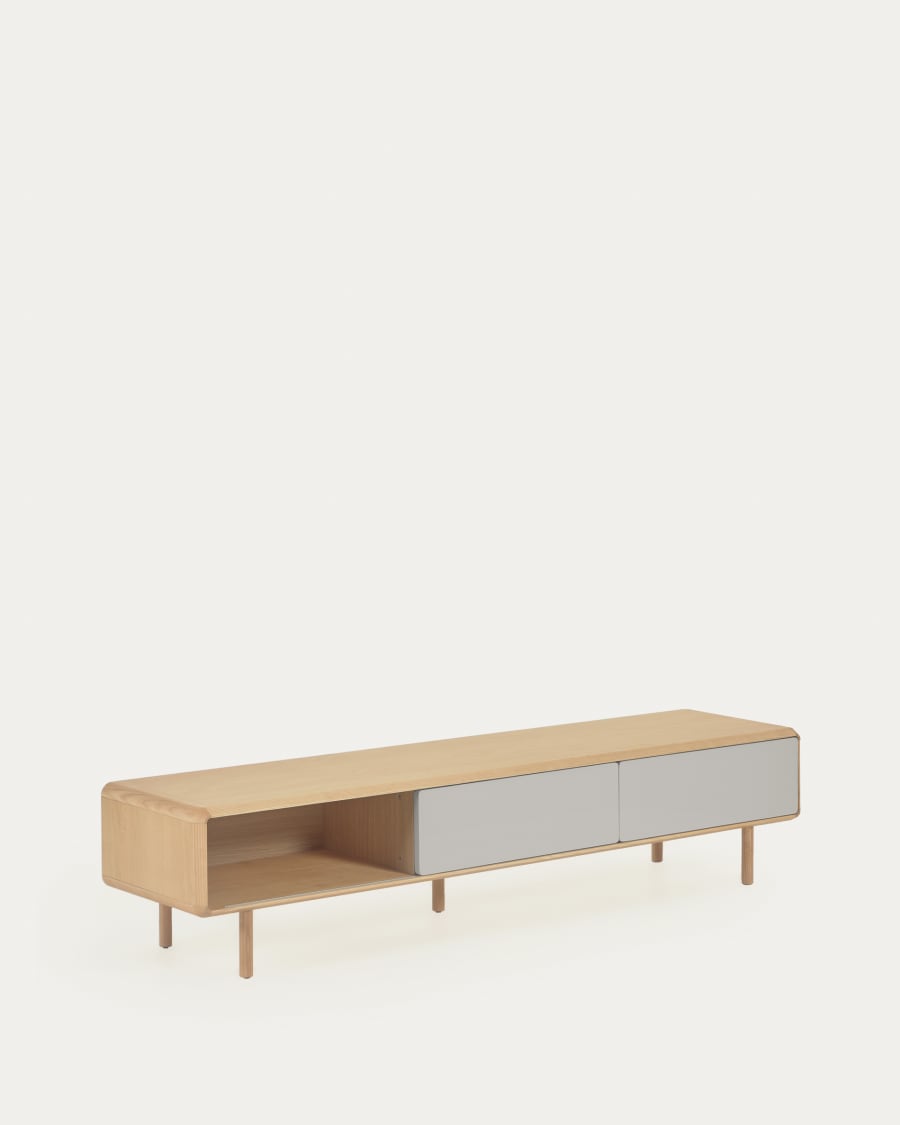 Anielle solid ash & ash veneer TV stand with 2 doors, 180 x 41 cm