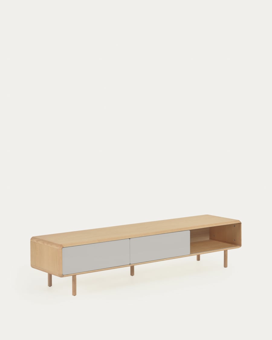 Anielle solid ash & ash veneer TV stand with 2 doors, 180 x 41 cm