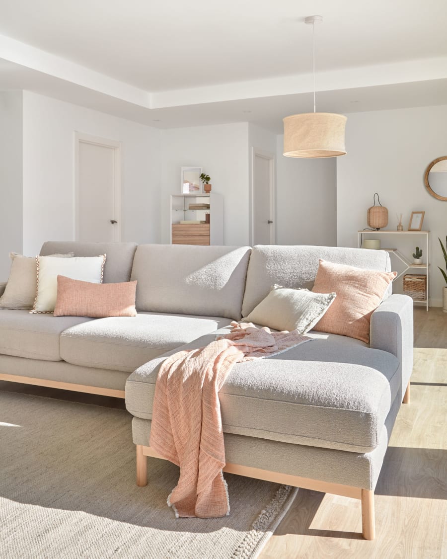 Mihaela 3 seater sofa with right-hand chaise longue in grey micro bouclé, 264 cm FSC Mix Credit