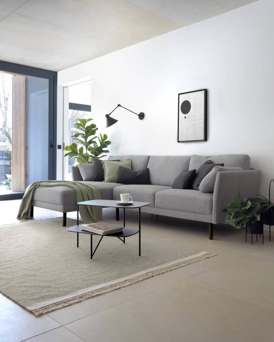 Gilma grey 3-seater sofa with left-hand chaise longue with legs in dark finish 260 cm