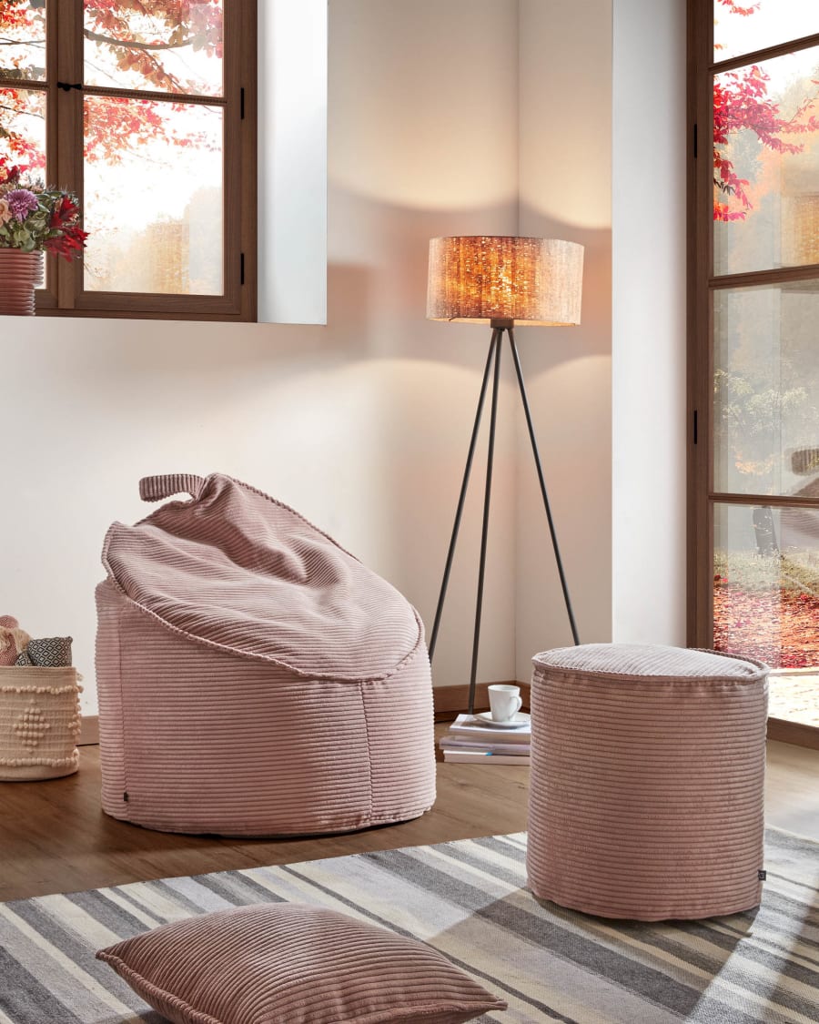 Wilma large pouffe in pink wide seam corduroy, Ø 40 cm