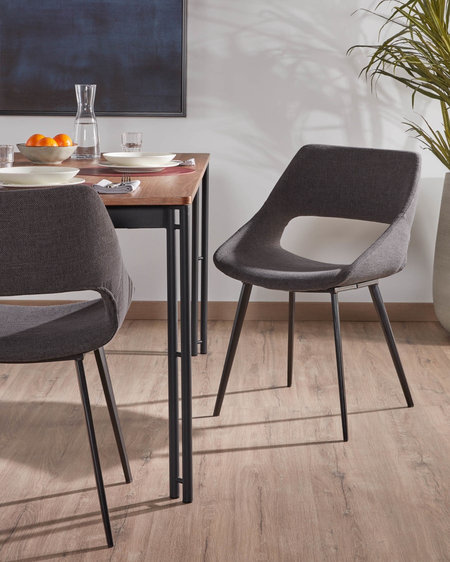 Hest dark grey chair with steel legs with black finish