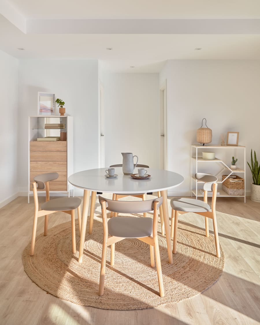 Santina beech wood stackable chair in brown