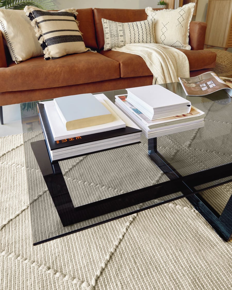 Black glass Plam coffee table 120 x 70 cm