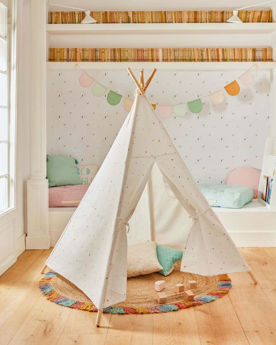 Miris 100% multicolour cotton tipi with solid pine wood legs