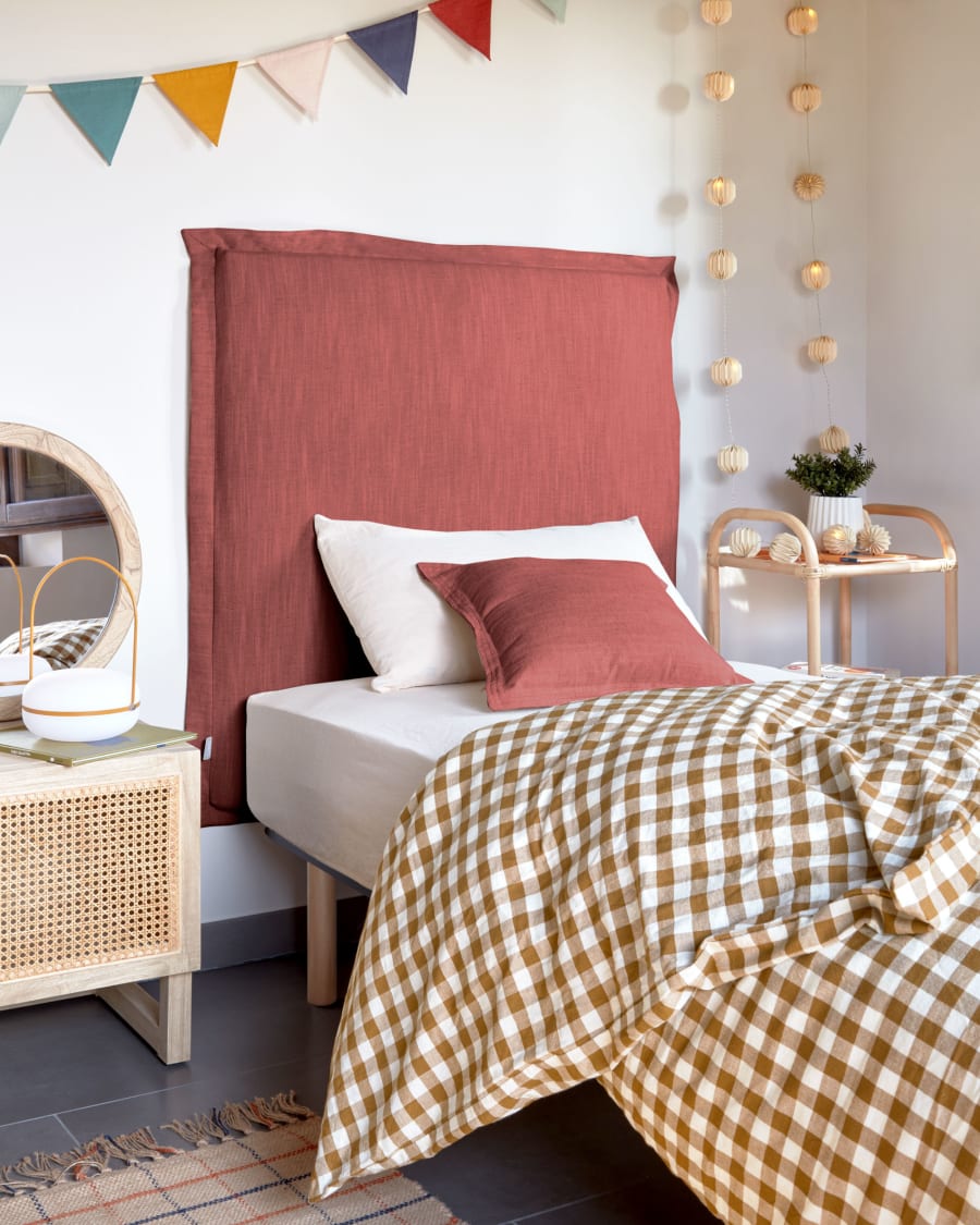 Testiera sfoderabile Tanit in lino granate per letto da 90 cm