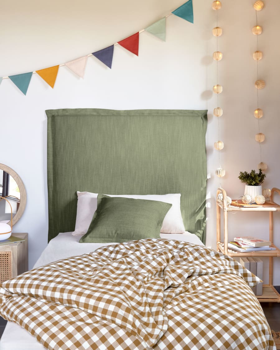 Tanit headboard with green linen removable cover, for 90 cm beds