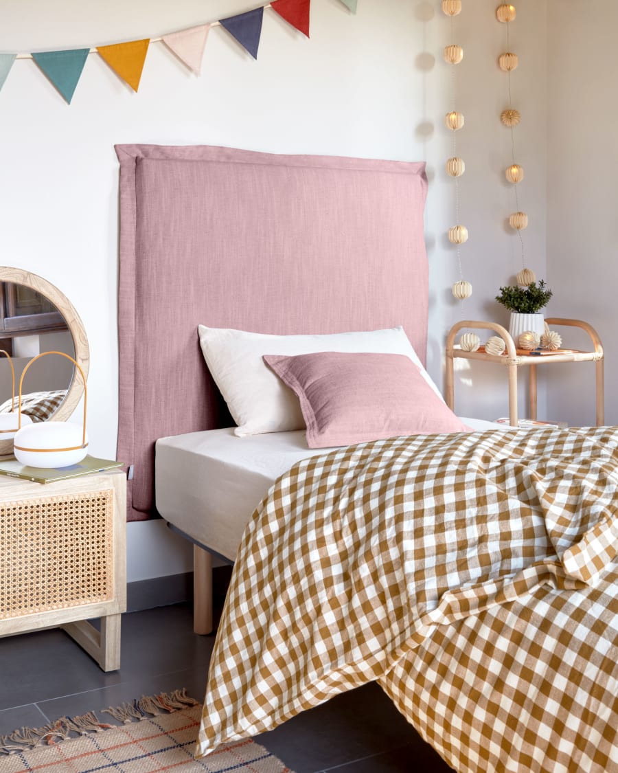 Tanit headboard with pink linen removable cover, for 90 cm beds