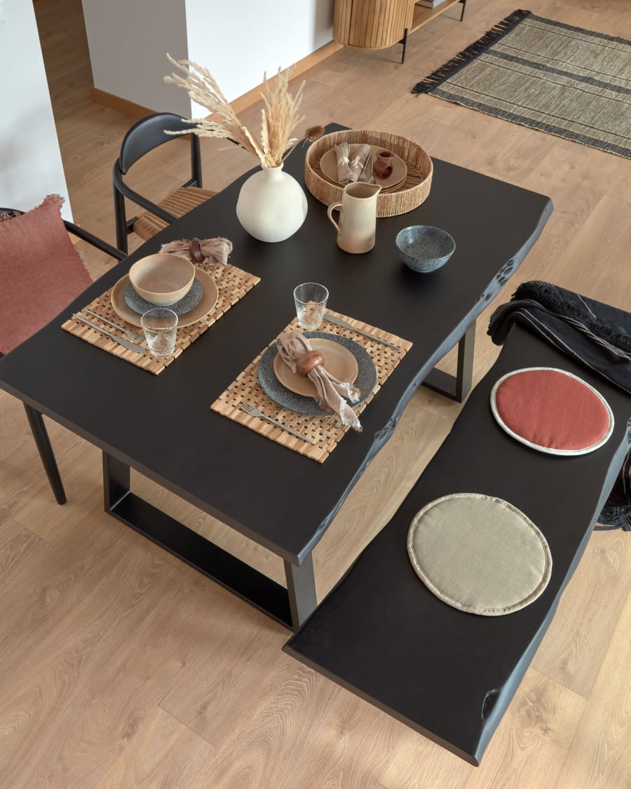 Alaia table in solid black acacia wood with black steel legs, 180 x 90 cm