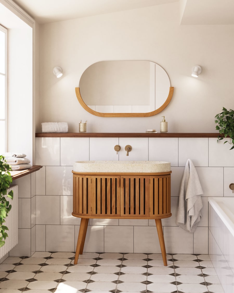 Solid teak and ceramic bathroom cabinet 120 cm - Bathroom