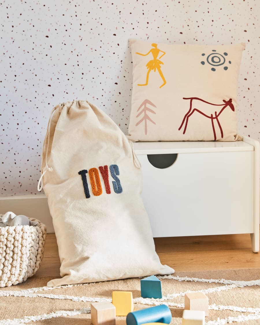 Τσάντα παιχνιδιών Sira, 100% βαμβάκι, γράμματα σε μουσταρδί και τερακότα