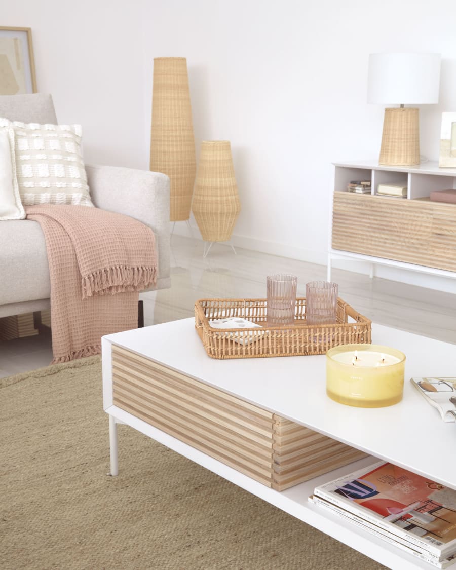 Marielle coffee table made from ash wood with white lacquer 124 x 70 cm.