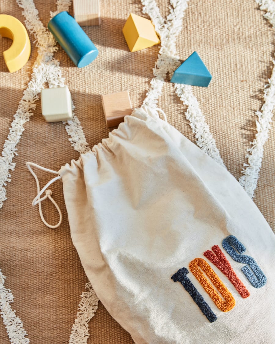 Τσάντα παιχνιδιών Sira, 100% βαμβάκι, γράμματα σε μουσταρδί και τερακότα