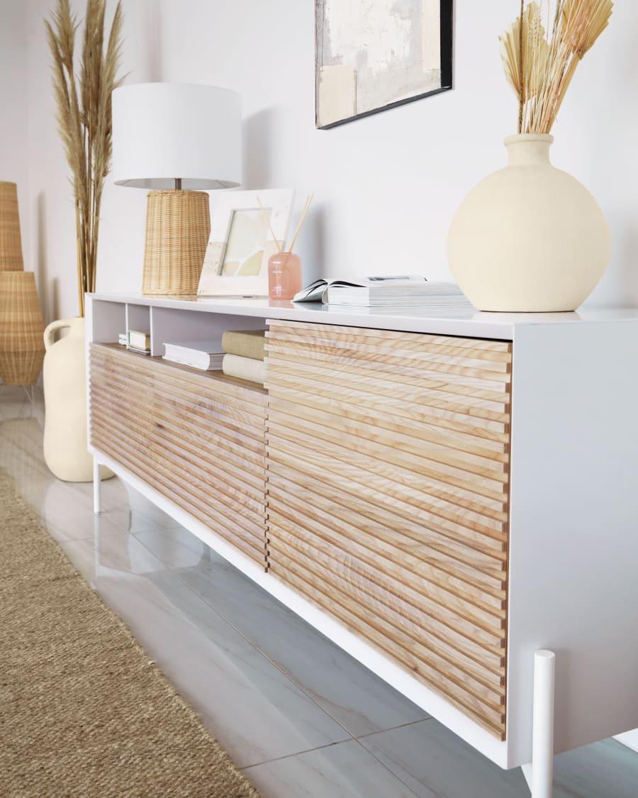 Marielle TV stand made from ash wood with white lacquer 187 x 63 cm.