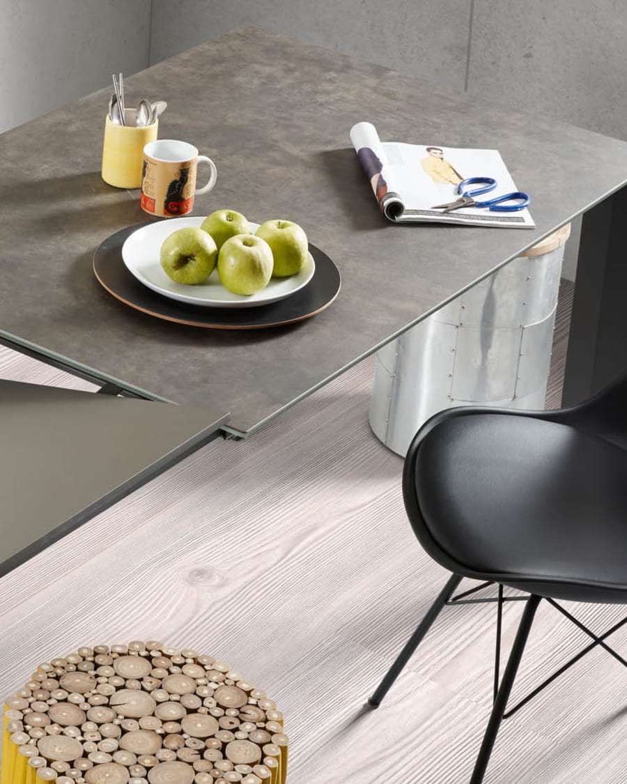 Axis Ausziehtisch Feinsteinzeug Vulcano Ceniza Finish Stahlbeine in Anthrazit 140 (200) cm