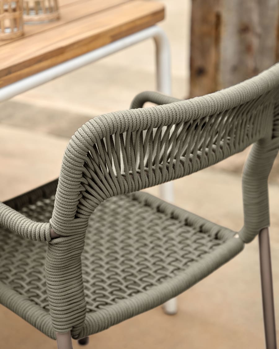 Cailin stackable chair in green cord with galvanised steel legs painted dark green