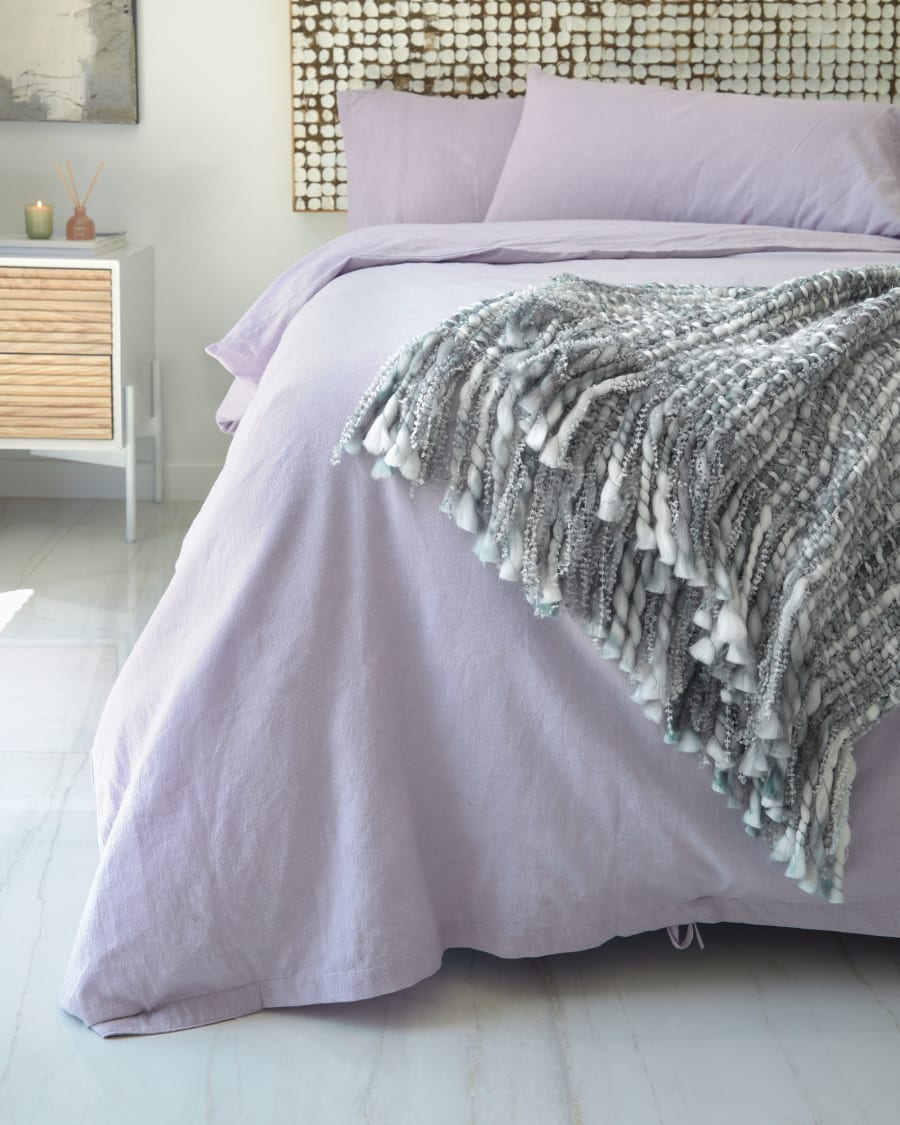 Dileta 100% GOTS cotton duvet cover, fitted sheet, and cushion cover in mauve, 135 x 190 cm
