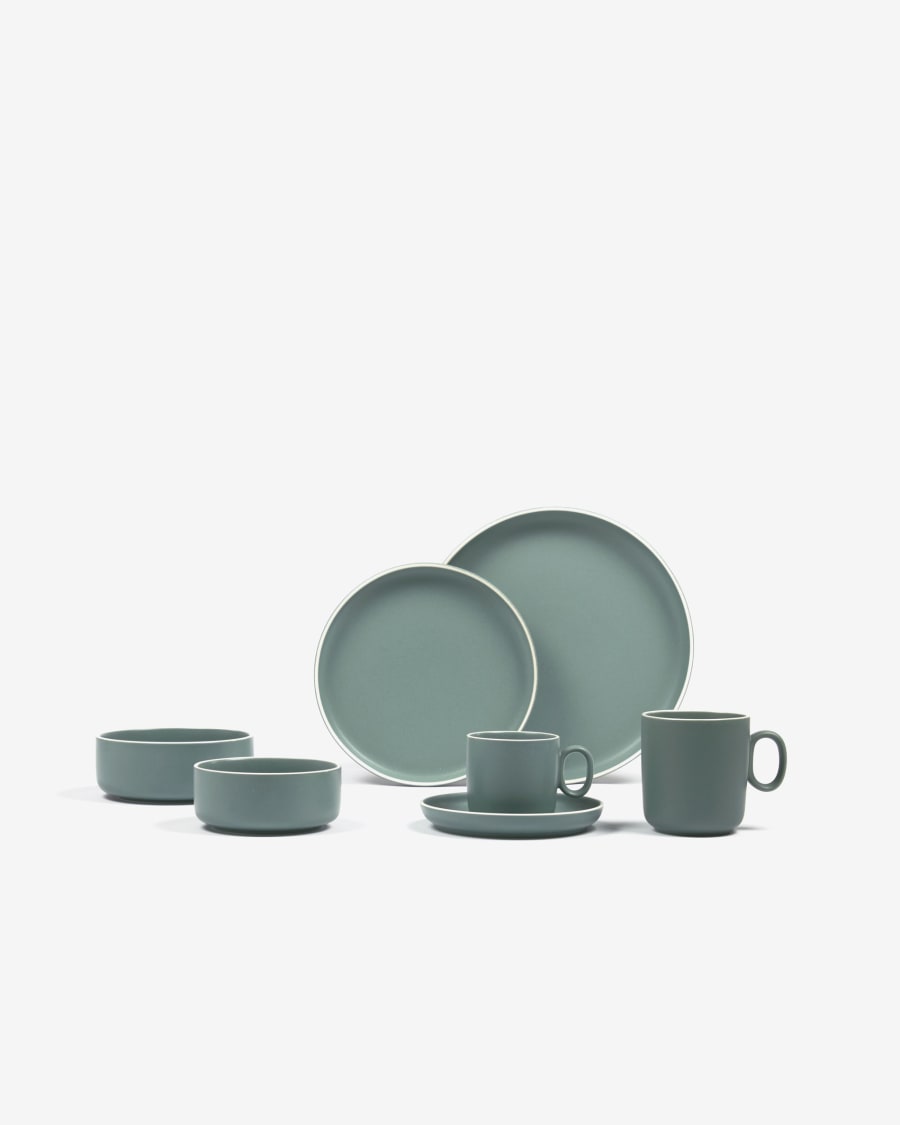 Set of large and small Shun bowls in green porcelain