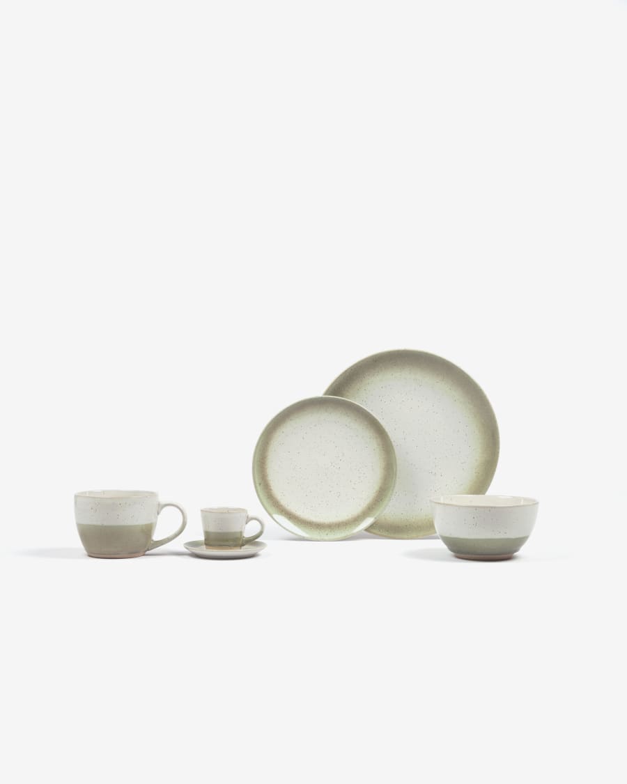 Elida flat ceramic plate in beige and green
