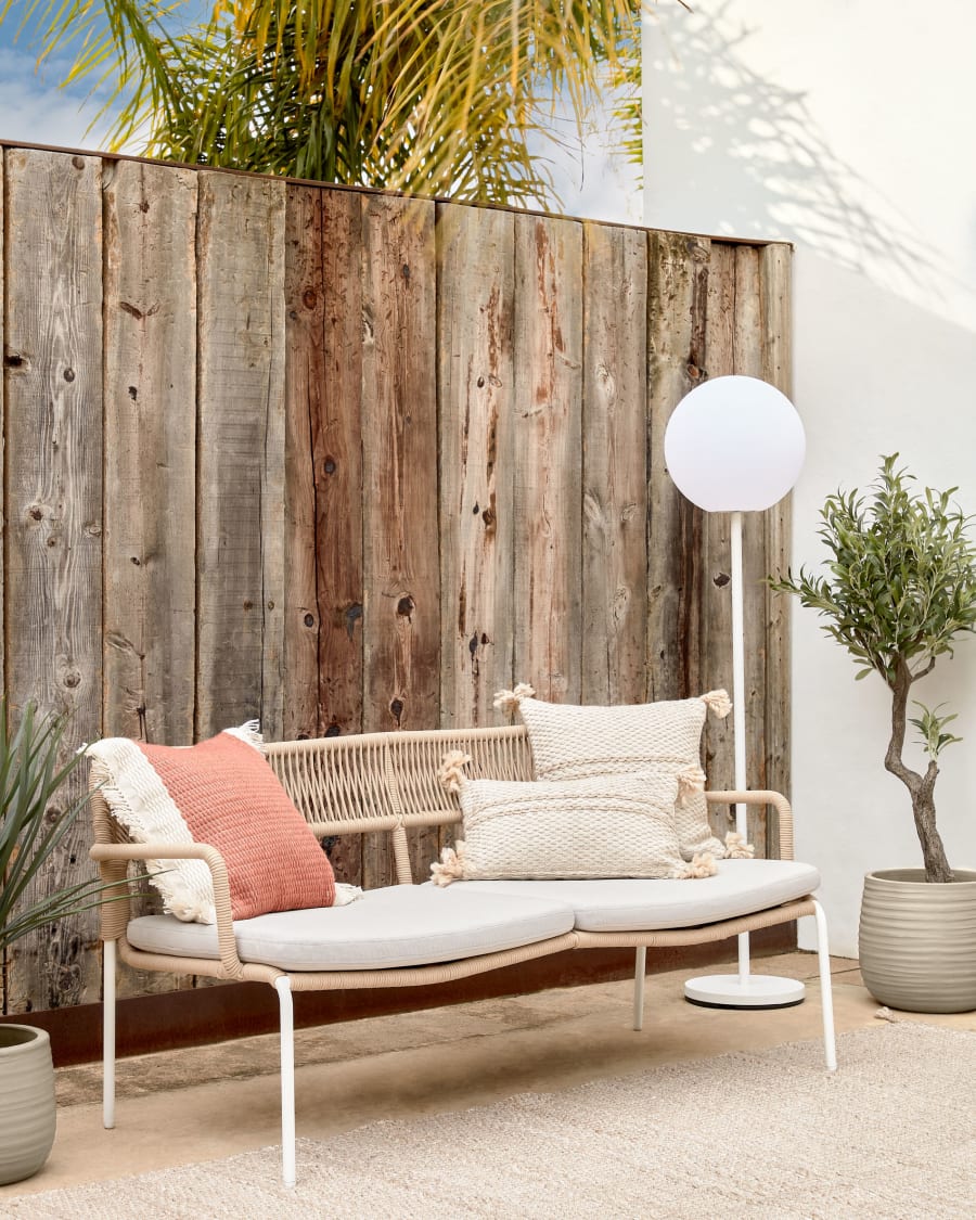Cailin 2 seater sofa in beige cord with galvanised steel legs in white, 150 cm