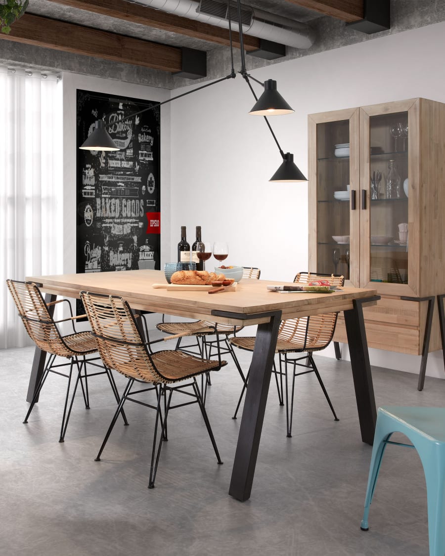 Thinh solid acacia wood display cabinet with steel legs in a black finish, 95 x 187 cm
